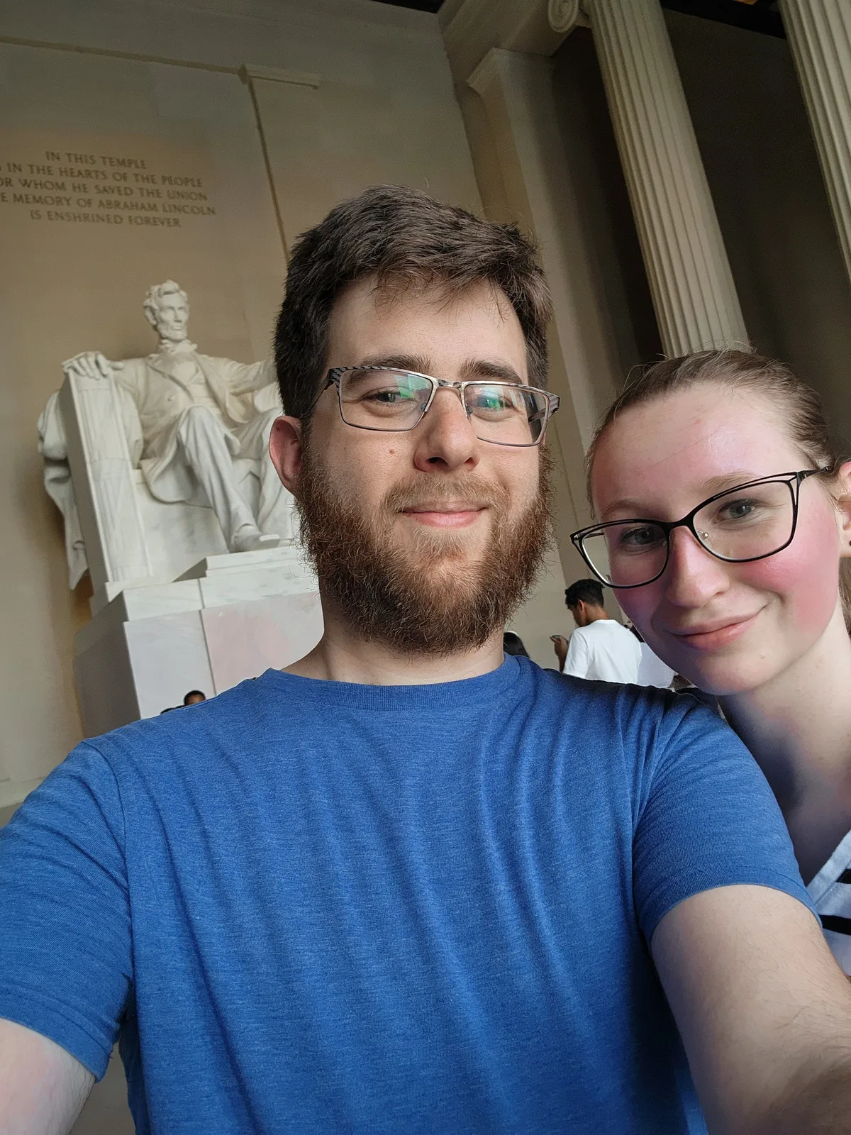 Justin Becker and his fiancée at the Lincoln Memorial