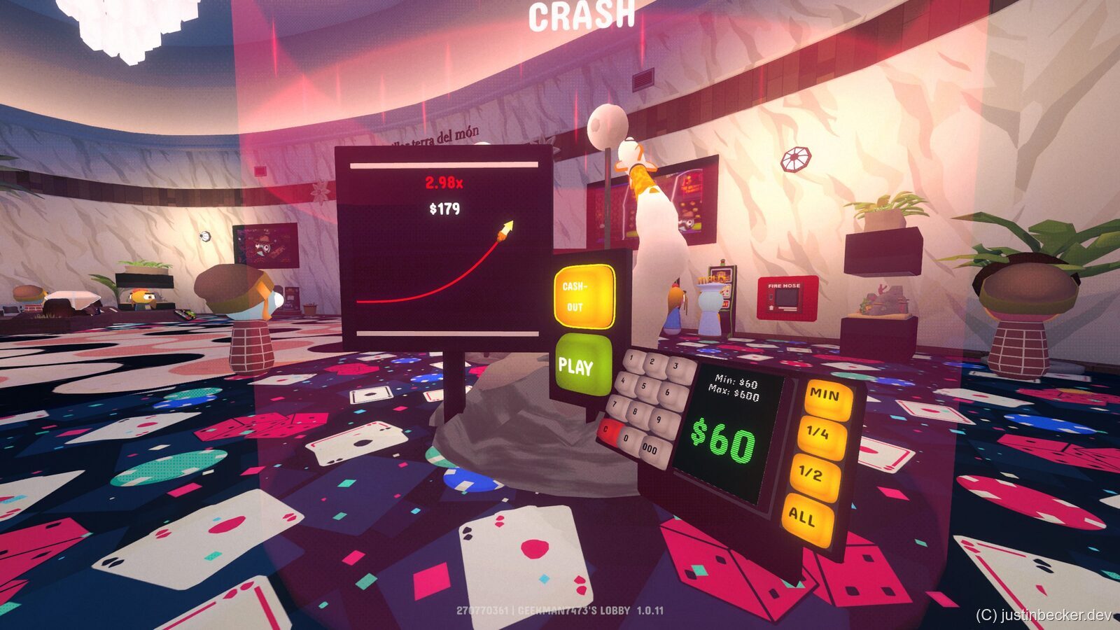 The Crash game in Gamble With Your Friends, with the multiplier curve climbing past 2x