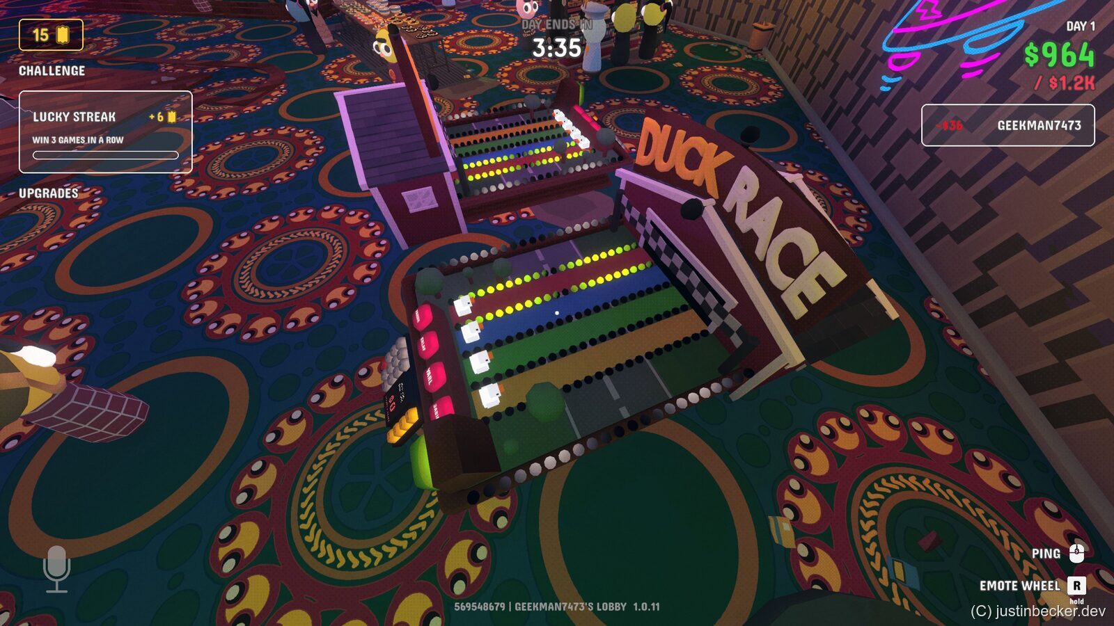 The Duck Race game in Gamble With Your Friends, four lanes of ducks racing to a finish line