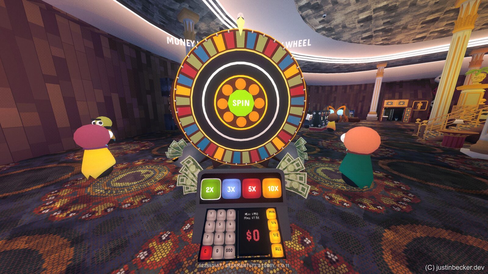 The Money Wheel in Gamble With Your Friends, with 2X, 3X, 5X, and 10X color bets below the wheel