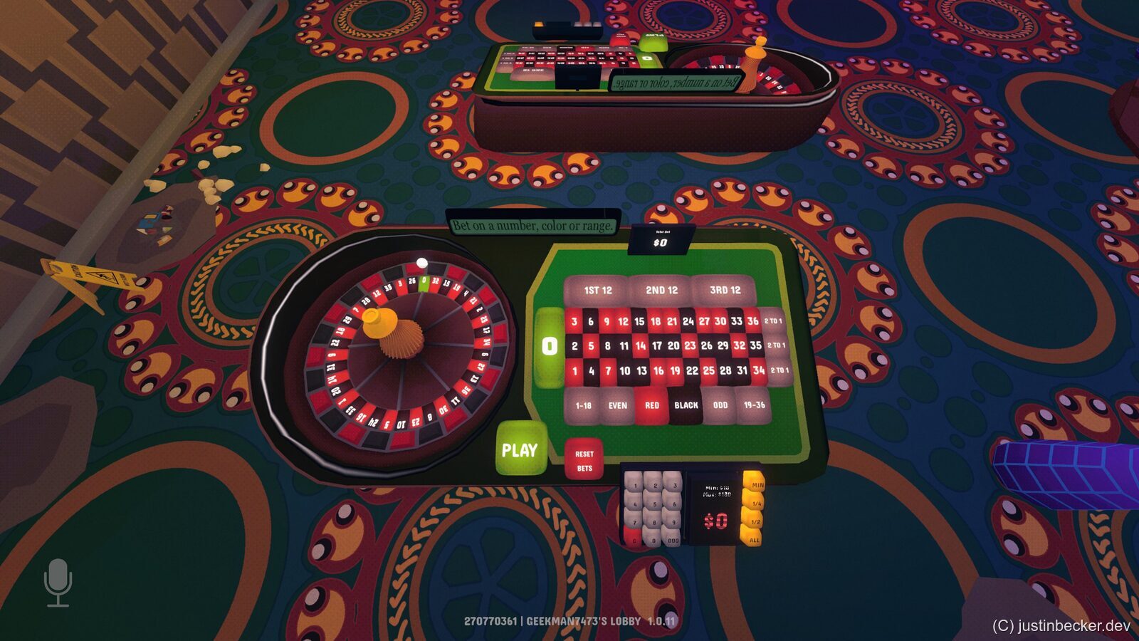 The roulette wheel and betting layout in Gamble With Your Friends