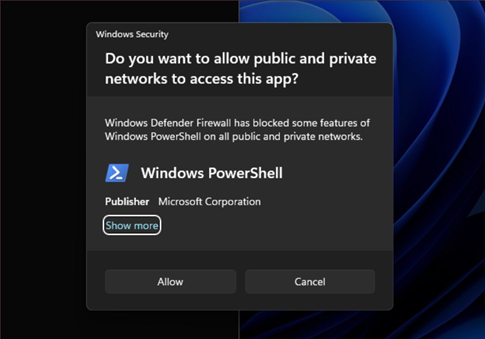 Windows Security Alert popup asking whether to allow an app to communicate on private and public networks
