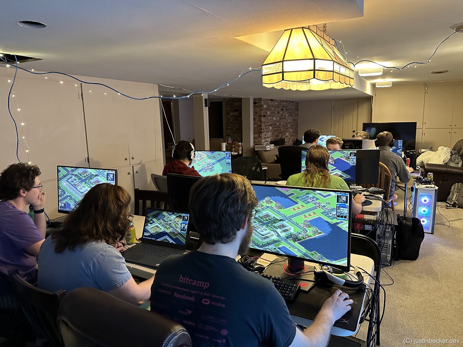LAN party in progress with multiple players at their PCs